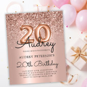 Budget Rose Gold Glitzer 20. Geburtstag Einladung