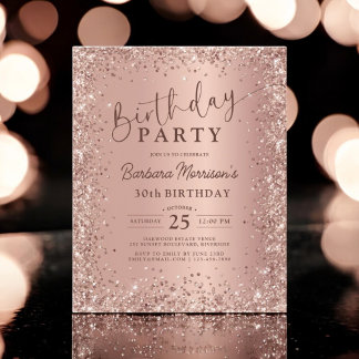 Budget Rose Gold Glitzer 30. Geburtstag Einladung