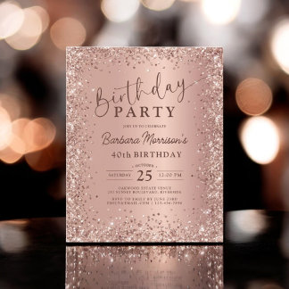 Budget Rose Gold Glitzer 40. Geburtstag Einladung