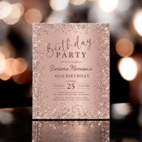 Budget Rose Gold Glitzer 40. Geburtstag Einladung