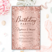 Budget Rose Gold Glitzer 60. Geburtstag Einladung