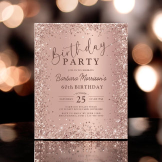Budget Rose Gold Glitzer 60. Geburtstag Einladung
