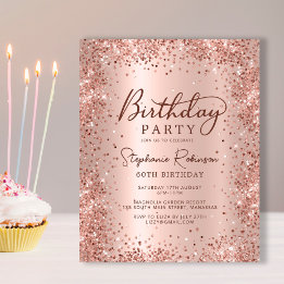 Budget Rose Gold Glitzer 60. Geburtstag Einladung