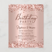 Budget Rose Gold Glitzer 80. Geburtstag Einladung (Vorderseite)
