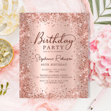 Budget Rose Gold Glitzer 80. Geburtstag Einladung