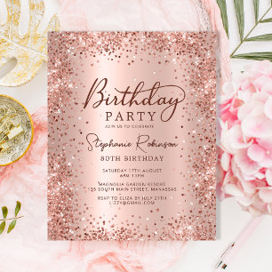 Budget Rose Gold Glitzer 80. Geburtstag Einladung