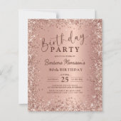 Budget Rose Gold Glitzer 80. Geburtstag Einladung (Vorderseite)