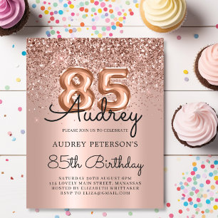 Budget Rose Gold Glitzer 85. Geburtstag Einladung