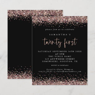 Budget Rose Gold Glitzer Black 21. Party Einladung