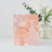 BUDGET Rose Gold Glitzer Brautdusche Einladung (Stehend Vorderseite)