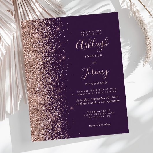 Budget Rose Gold Glitzer Dark Lila Wedding