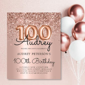 Budget Rose Gold Glitzer Einladung zum 100. Geburt