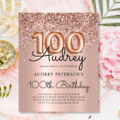 Budget Rose Gold Glitzer Einladung zum 100. Geburt