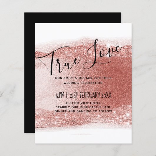 Budget Rose Gold Glitzer Foil Look Hochzeit (Vorne/Hinten)