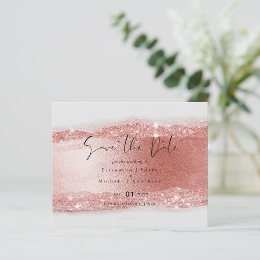 Budget Rose Gold Glitzer Foil Look Hochzeit (Stehend Vorderseite)