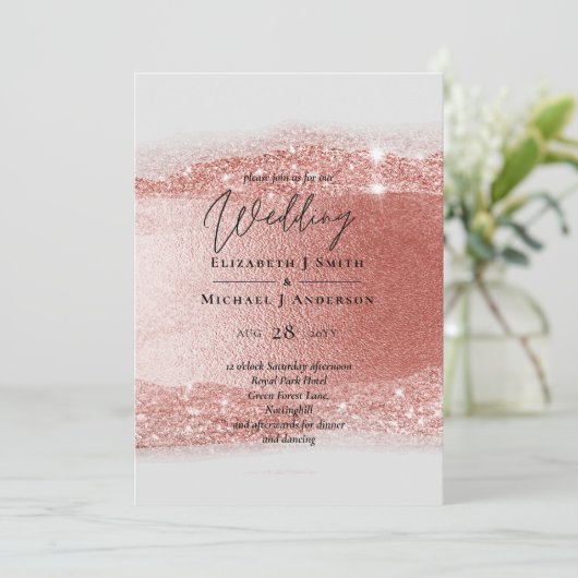 Budget Rose Gold Glitzer Foil Look Hochzeit (Stehend Vorderseite)
