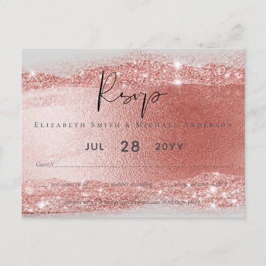 Budget Rose Gold Glitzer Foil Look Hochzeit Postkarte (Vorderseite)