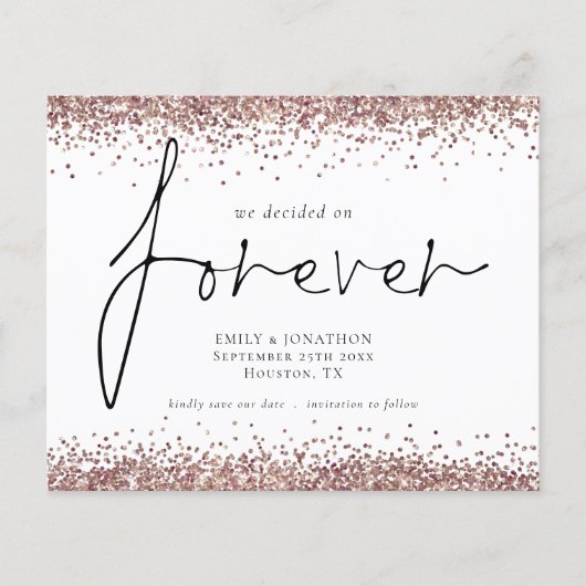 Budget Rose Gold Glitzer Forever QR Save the Date (Vorderseite)