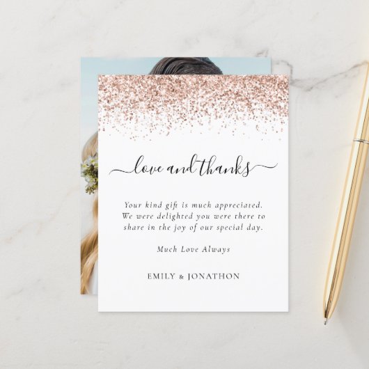 Budget Rose Gold Glitzer Foto Hochzeit Dank (Vorderseite/Rückseite Beispiel)