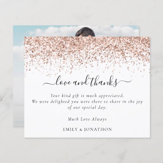 Budget Rose Gold Glitzer Foto Hochzeit Vielen Dank (Vorne/Hinten)