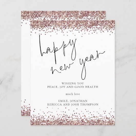 Budget Rose Gold Glitzer Happy New Year Card (Vorne/Hinten)