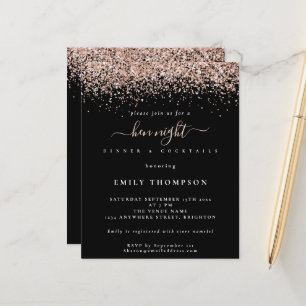 Budget Rose Gold Glitzer Hen Night Black Einladung