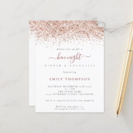 Budget Rose Gold Glitzer Hen Night White Einladung