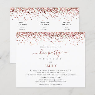 Budget Rose Gold Glitzer Hen Tours Einladung
