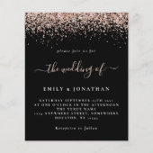 Budget Rose Gold Glitzer Hochzeit Black Einladung (Vorderseite)