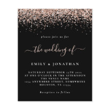 Budget Rose Gold Glitzer Hochzeit Black Einladung