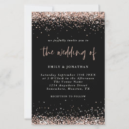 Budget Rose Gold Glitzer Hochzeit Black Einladung