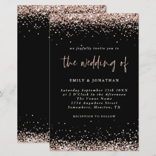 Budget Rose Gold Glitzer Hochzeit Black Einladung