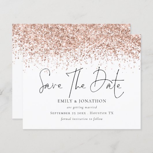 Budget Rose Gold Glitzer Hochzeit speichern Datum (Vorne/Hinten)