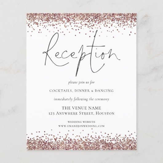 Budget Rose Gold Glitzer Hochzeitsempfang Encl (Vorderseite)