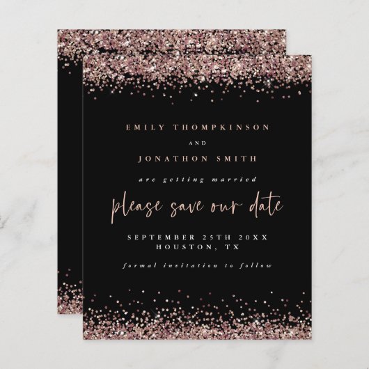 Budget Rose Gold Glitzer Hochzeitstag Schwarz Rett (Vorne/Hinten)