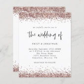 Budget Rose Gold Glitzer Hochzeitsweiße Einladung (Vorne/Hinten)
