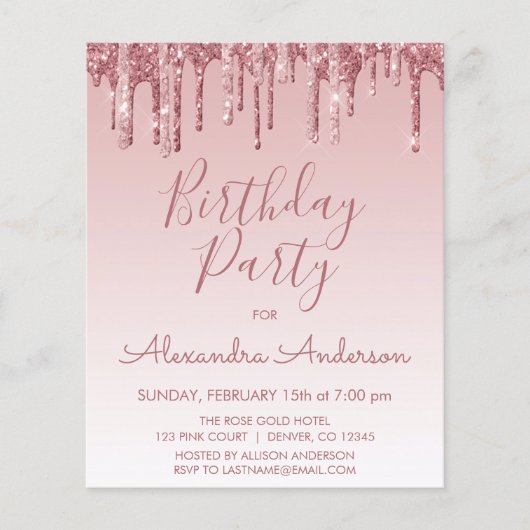 Budget Rose Gold Glitzer jedes Alter Geburtstag Flyer (Vorne)