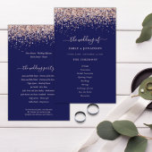 Budget Rose Gold Glitzer Navy Blue Wedding Program