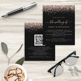Budget Rose Gold Glitzer QR Black Wedite Einladung