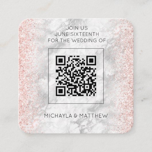 Budget Rose Gold Glitzer QR Code Einladung (Vorderseite)