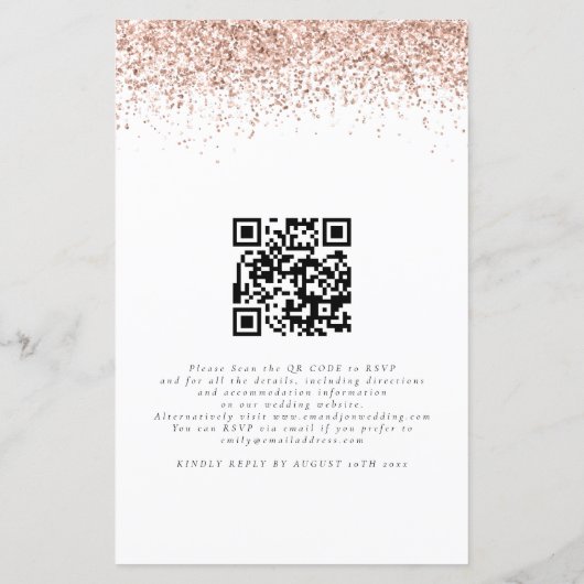 Budget Rose Gold Glitzer QR Code Einladung (Rückseite)