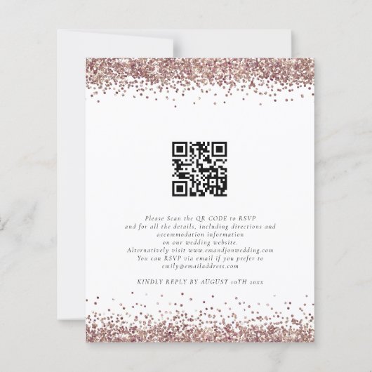 Budget Rose Gold Glitzer QR Code Einladung (Rückseite)