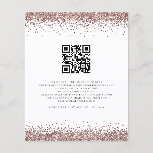 Budget Rose Gold Glitzer QR Code Einladung (Rückseite)