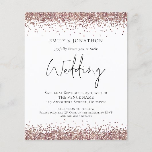 Budget Rose Gold Glitzer QR Code Einladung (Vorderseite)