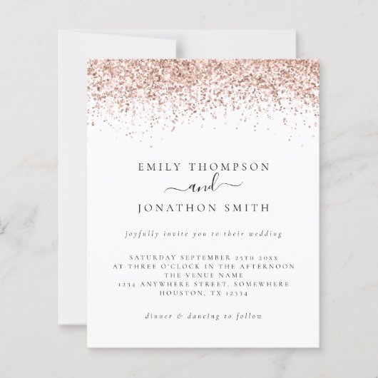 Budget Rose Gold Glitzer Script Einladung (Vorderseite)