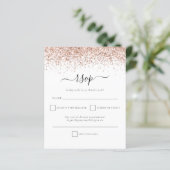 Budget Rose Gold Glitzer Script Wedding RSVP (Stehend Vorderseite)