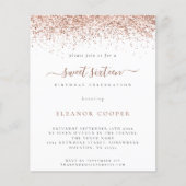 Budget Rose Gold Glitzer Sweet 16 Glam Einladung (Vorderseite)