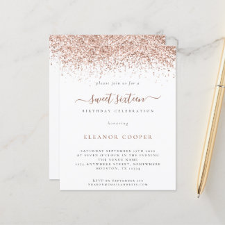 Budget Rose Gold Glitzer Sweet 16 Glam Einladung