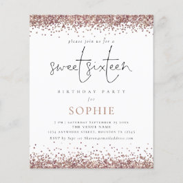 Budget Rose Gold Glitzer Sweet 16 Party Einladung