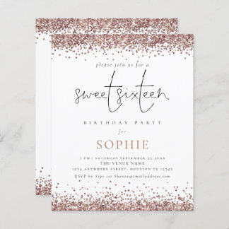 Budget Rose Gold Glitzer Sweet 16 Party Einladung